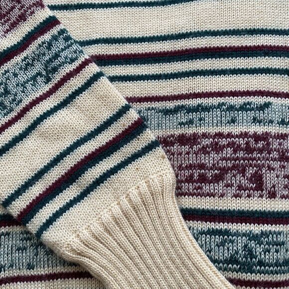 Vintage Casual Corner Striped Cardigan Sweater Medium Wool Blend Red Green - Picture 8 of 8